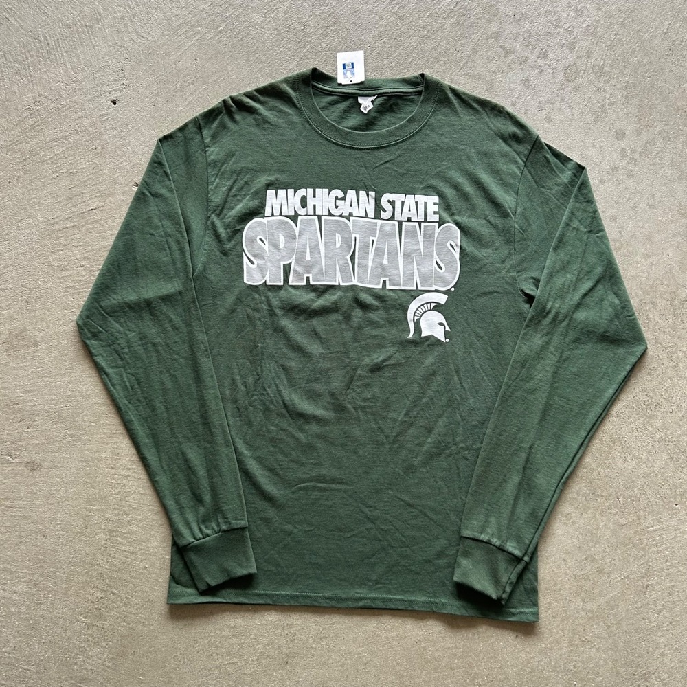 Vintage Michigan State Spartans Long Sleeve Shirt Size Medium Green College NWT